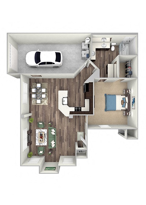 Floor plan for 1 bed, 1 bath, 875 sqft